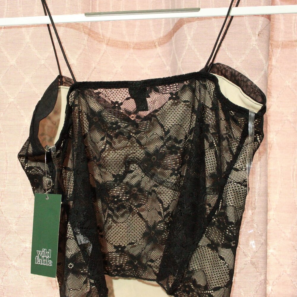 NWT Wild Fable Women's Lace Tank Top Black Size Medium - Picture 2 of 6